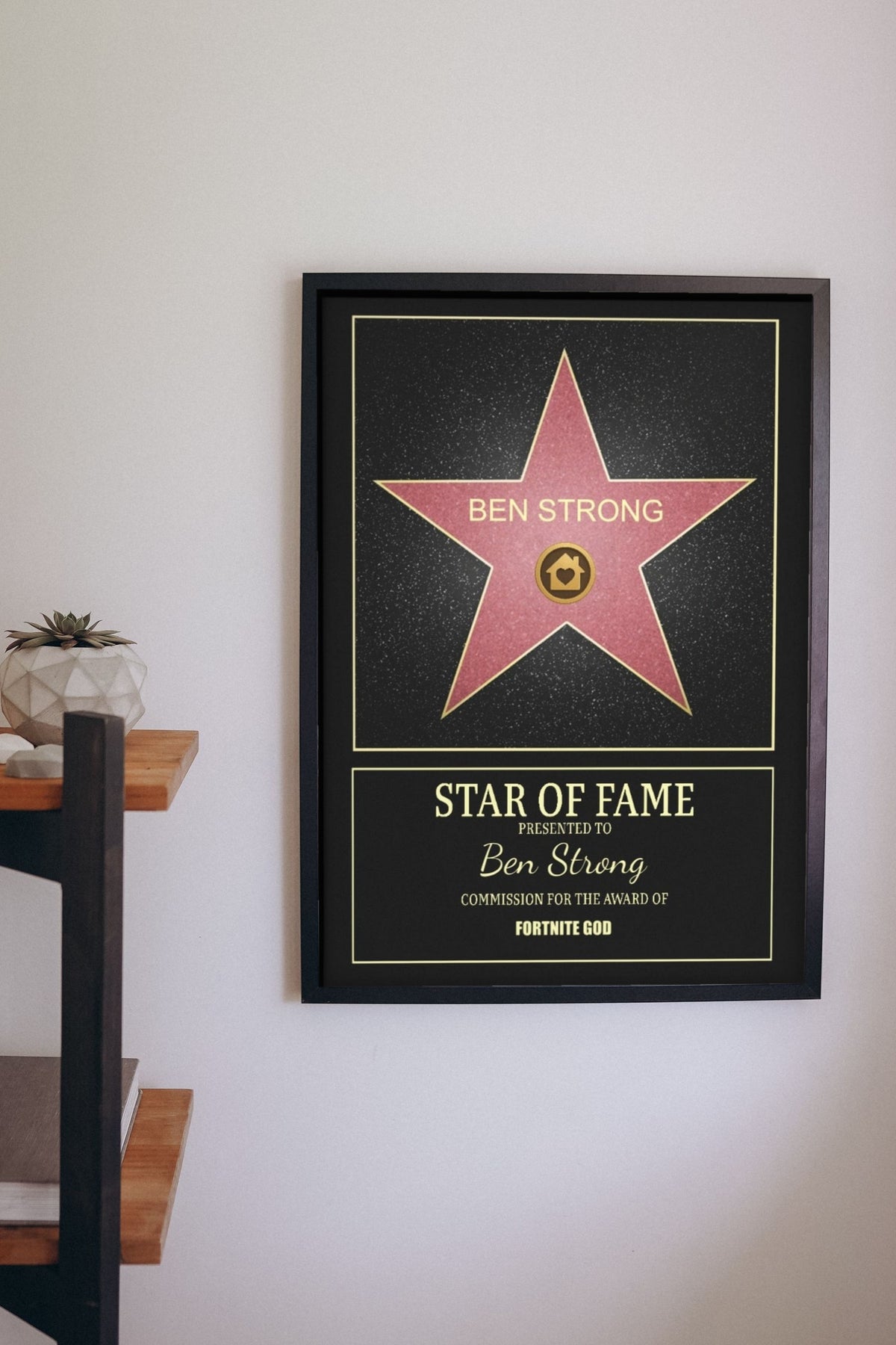 Lifestyle - Personalised Walk of Fame Star Print hanging on a living room wall