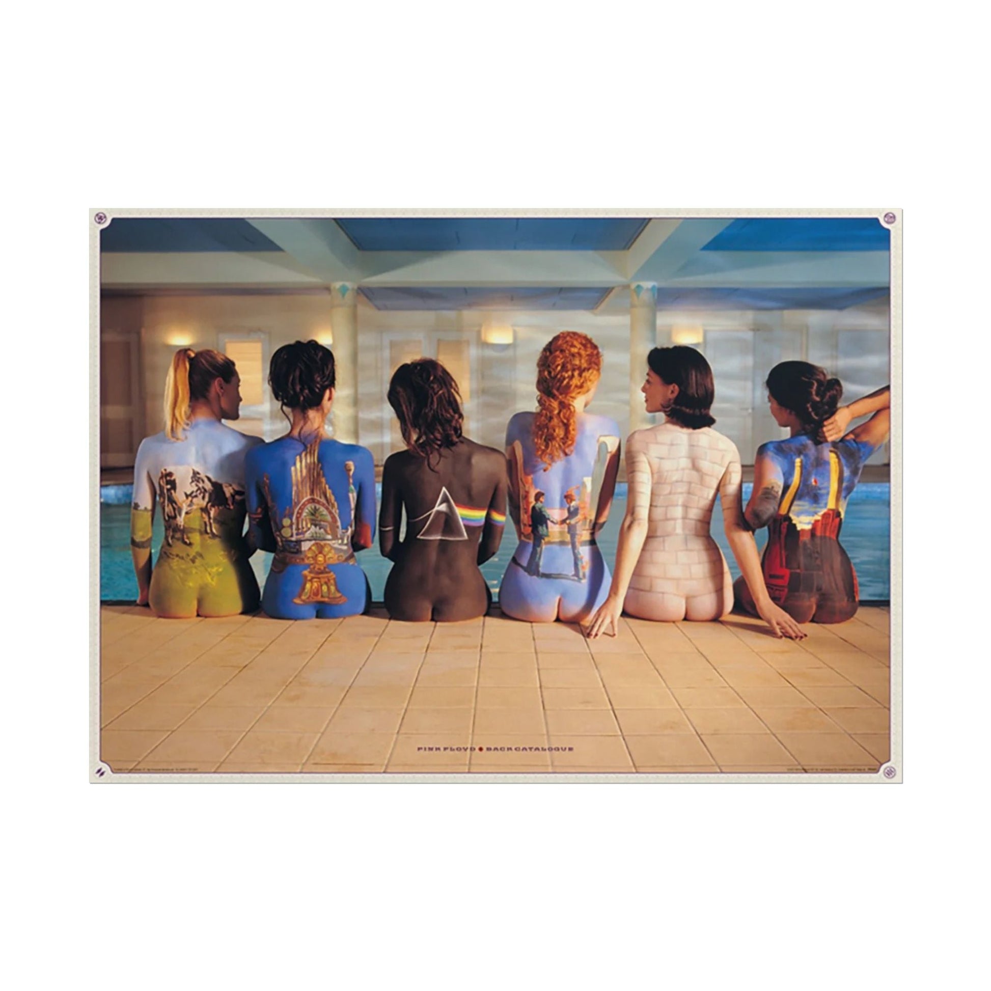 Pink Floyd Back Catalogue official maxi poster showing body painted album artwork by pool