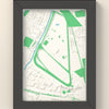 3D Aintree Racecourse Map Framed - 3D printed Aintree Racecourse map in a black wooden A5 frame, lit from the side