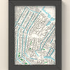 3D Amsterdam Map Framed - 3D printed Amsterdam map in a black wooden A5 frame, lit from the side