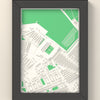 3D Anfield Map Framed - 3D printed Anfield map in a black wooden A5 frame, lit from the side