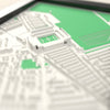 3D Anfield Map Framed - Close-up across the 3D map showing the Anfield stands and green pitch standing up from the streets