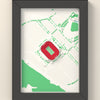 3D Arrowhead Stadium Map Framed - 3D printed Arrowhead Stadium map in a black wooden A5 frame, lit from the side