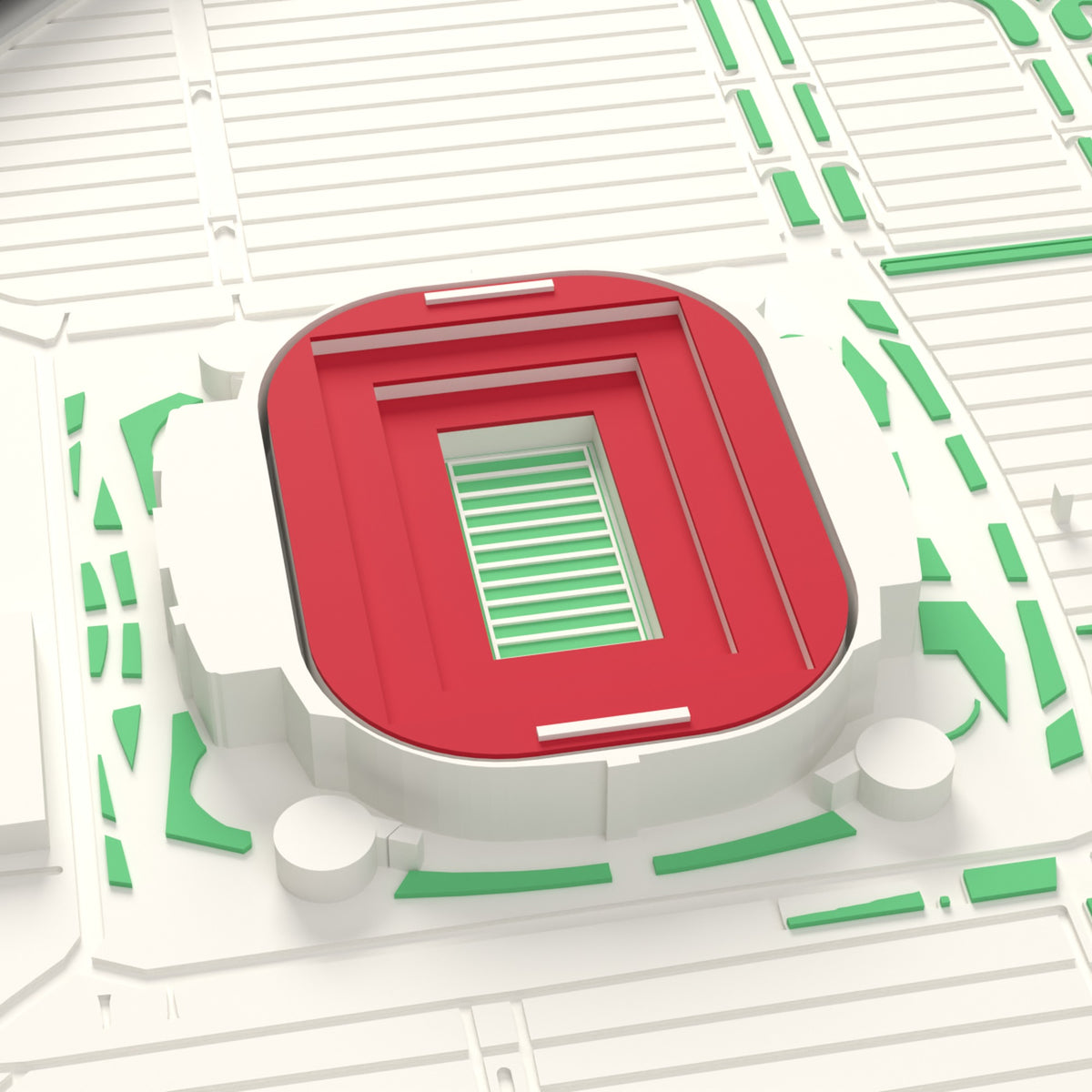 3D Arrowhead Stadium Map Framed - Detail of the 3D printed Arrowhead Stadium: every stand modelled from the real ground, seats in red