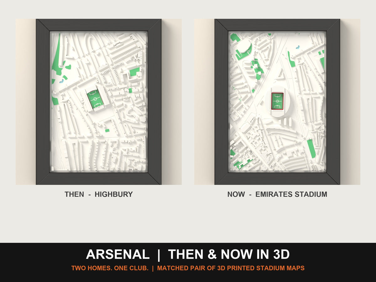 3D Arsenal Then & Now Stadium Set | Highbury + Emirates Stadium 3D Maps