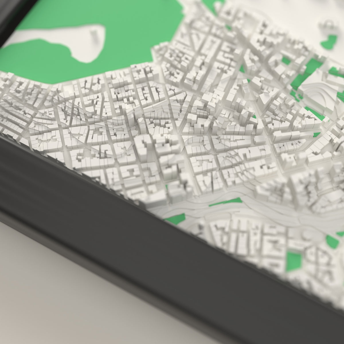3D Athens Map Framed - Close-up of the raised streets of Athens on the 3D printed map