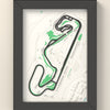 3D Barcelona-Catalunya Circuit Map Framed - 3D printed Barcelona-Catalunya Circuit map in a black wooden A5 frame, the track raised in dark grey