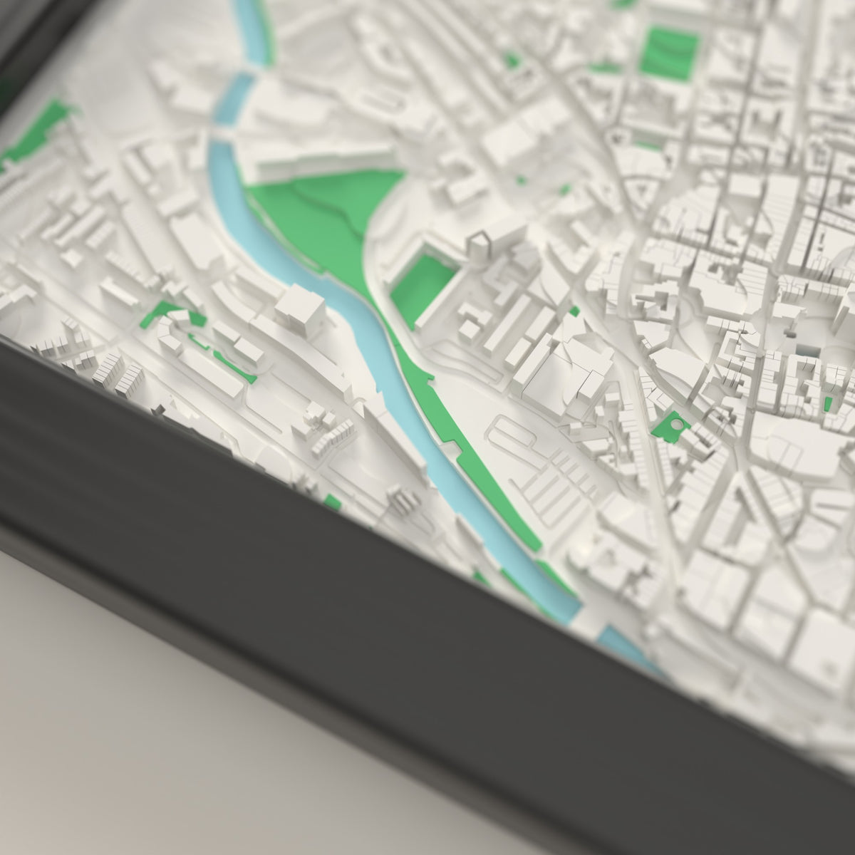 3D Bath Map Framed - Close-up of the raised streets of Bath on the 3D printed map