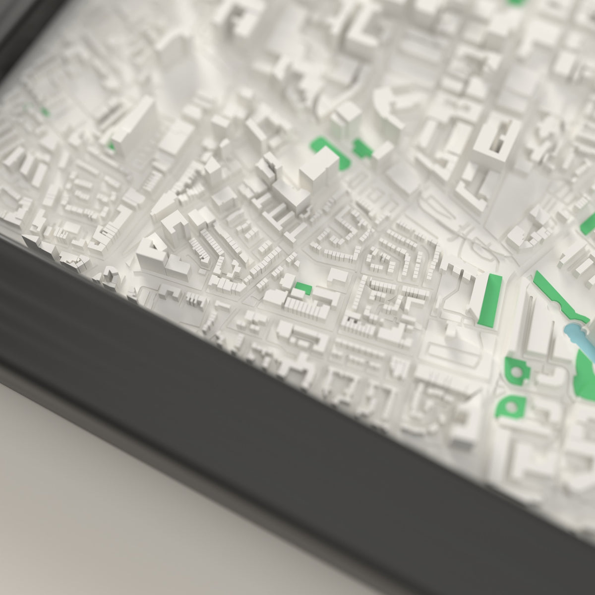 3D Belfast Map Framed - Close-up of the raised streets of Belfast on the 3D printed map
