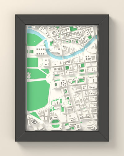 3D Berlin Map Framed - 3D printed Berlin map in a black wooden A5 frame, lit from the side