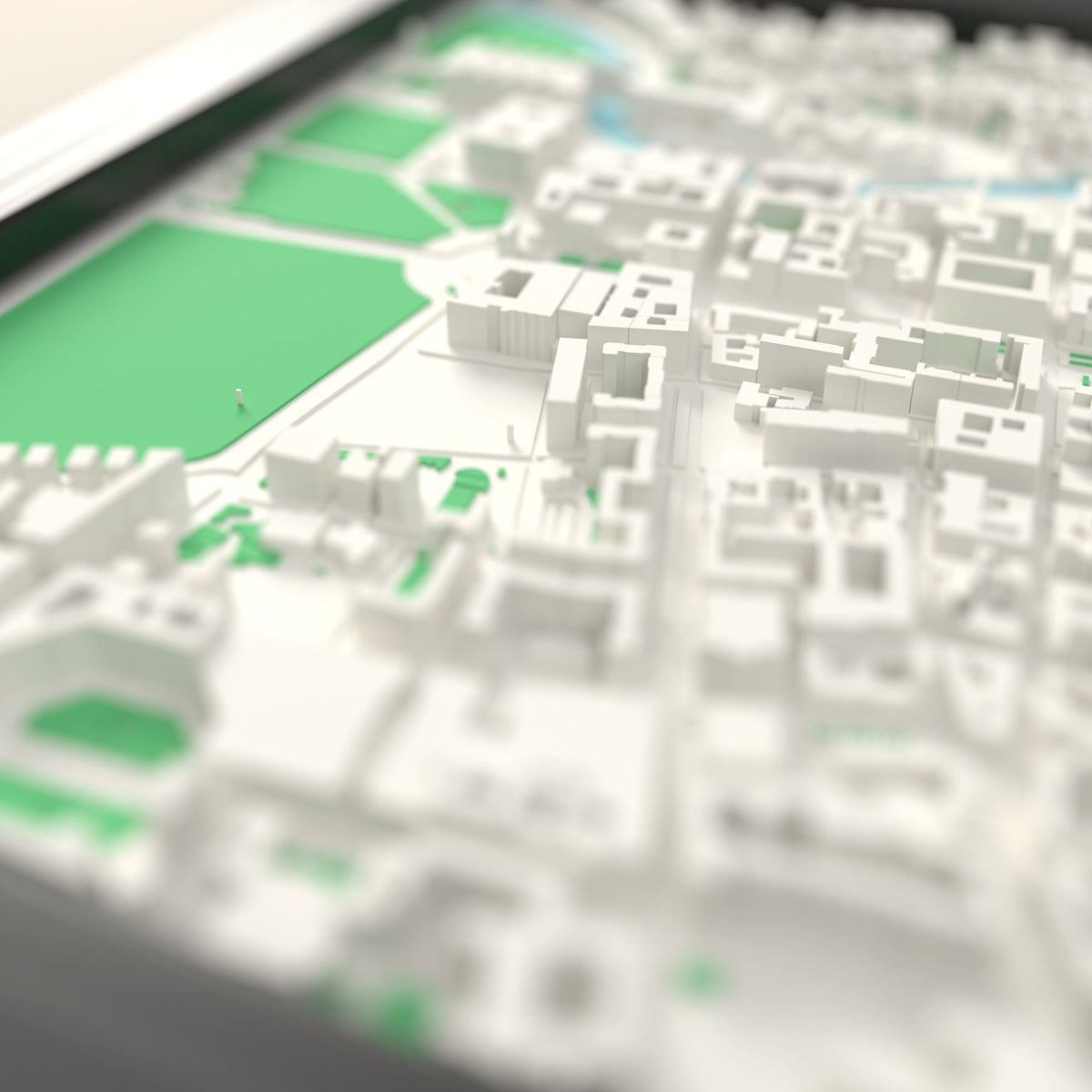 3D Berlin Map Framed - Close-up across the 3D Berlin map showing the raised streets and buildings