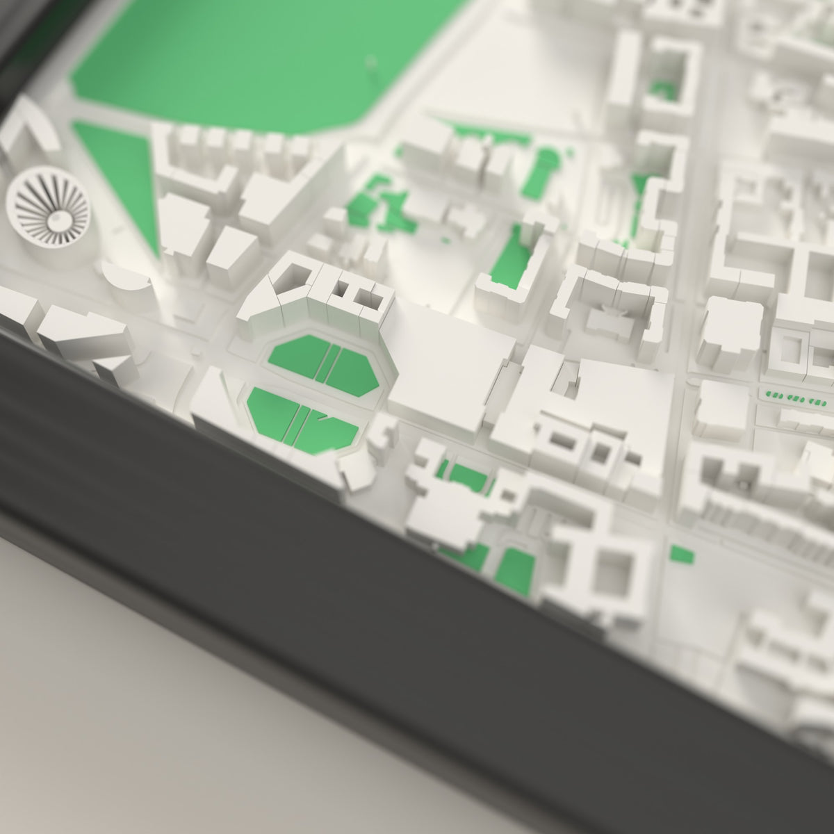 3D Berlin Map Framed - Close-up of the raised streets of Berlin on the 3D printed map