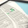 3D Blundell Park Map Framed - Close-up across the 3D map showing the Blundell Park stands and green pitch standing up from the streets