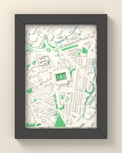 3D Bramall Lane Map Framed - 3D printed Bramall Lane map in a black wooden A5 frame, lit from the side