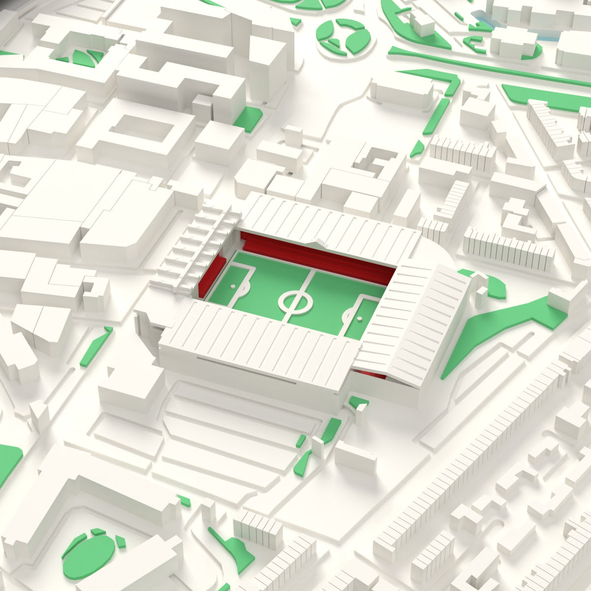 3D Bramall Lane Map Framed - Bramall Lane on the 3D printed map, seen from above the corner of the ground