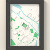 3D Brick Community Stadium Map Framed - 3D printed Brick Community Stadium map in a black wooden A5 frame, lit from the side