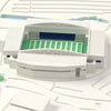3D Brick Community Stadium Map Framed - Close-up of the 3D printed Brick Community Stadium: the two white arched roof trusses over the side stands and blue seats