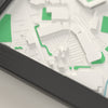 3D Brick Community Stadium Map Framed - Close-up of the raised streets and buildings around Brick Community Stadium on the 3D printed map