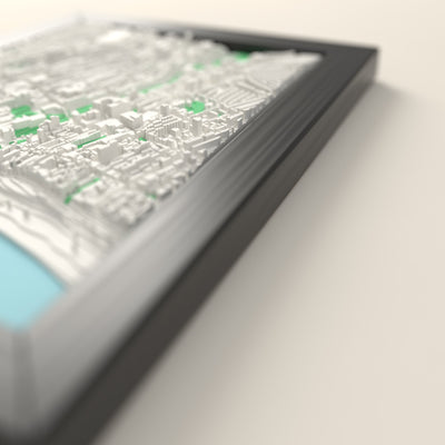 3D Brighton Map Framed - Close-up across the 3D Brighton map showing the raised streets and buildings