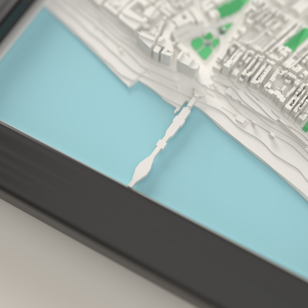 3D Brighton Map Framed - Close-up of the raised streets of Brighton on the 3D printed map