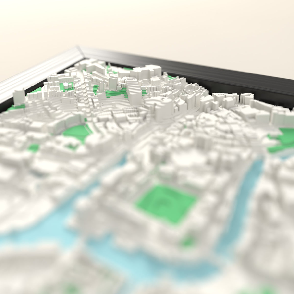 3D Bristol Map Framed - Close-up across the 3D Bristol map showing the raised streets and buildings