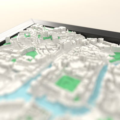 3D Bristol Map Framed - Close-up across the 3D Bristol map showing the raised streets and buildings