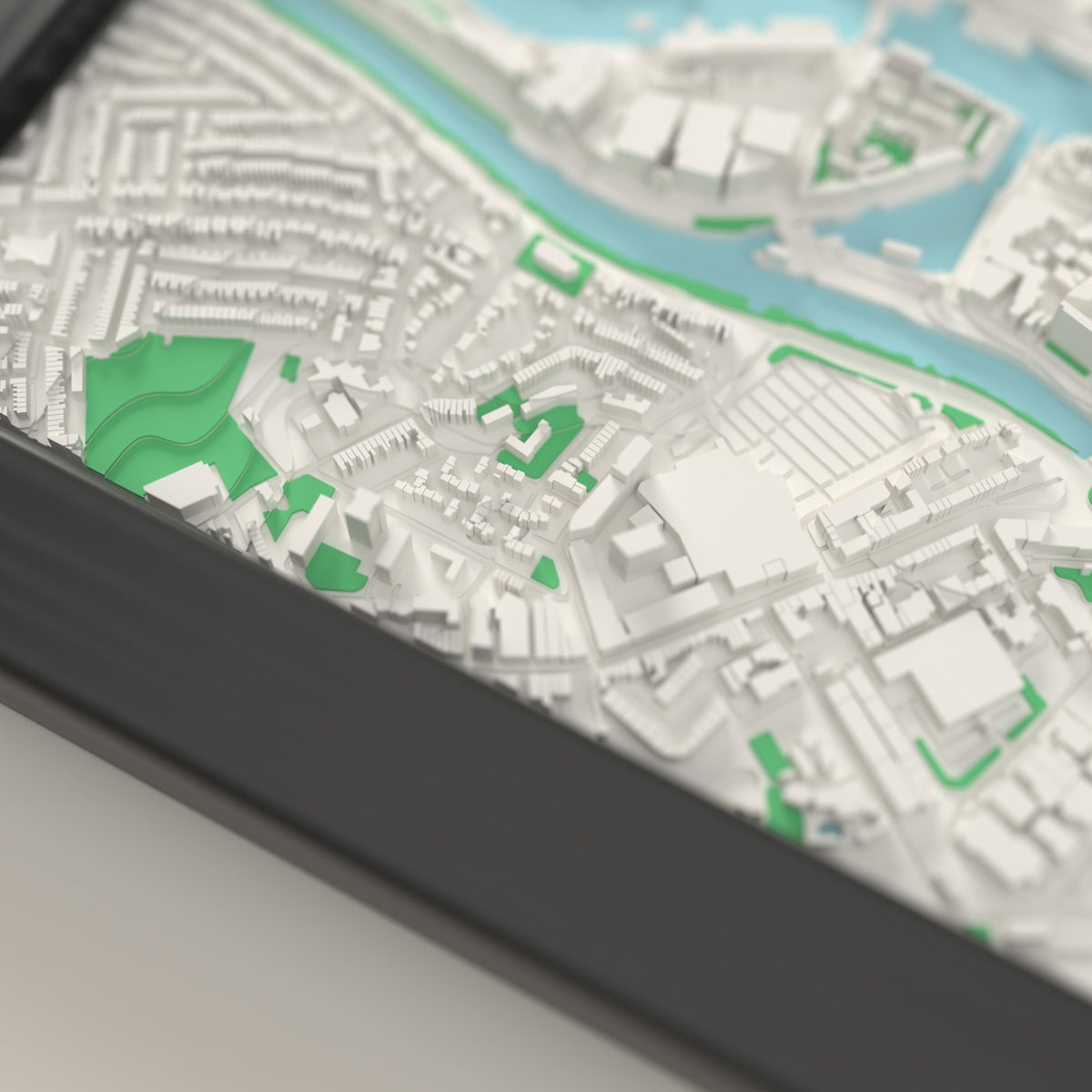 3D Bristol Map Framed - Close-up of the raised streets of Bristol on the 3D printed map