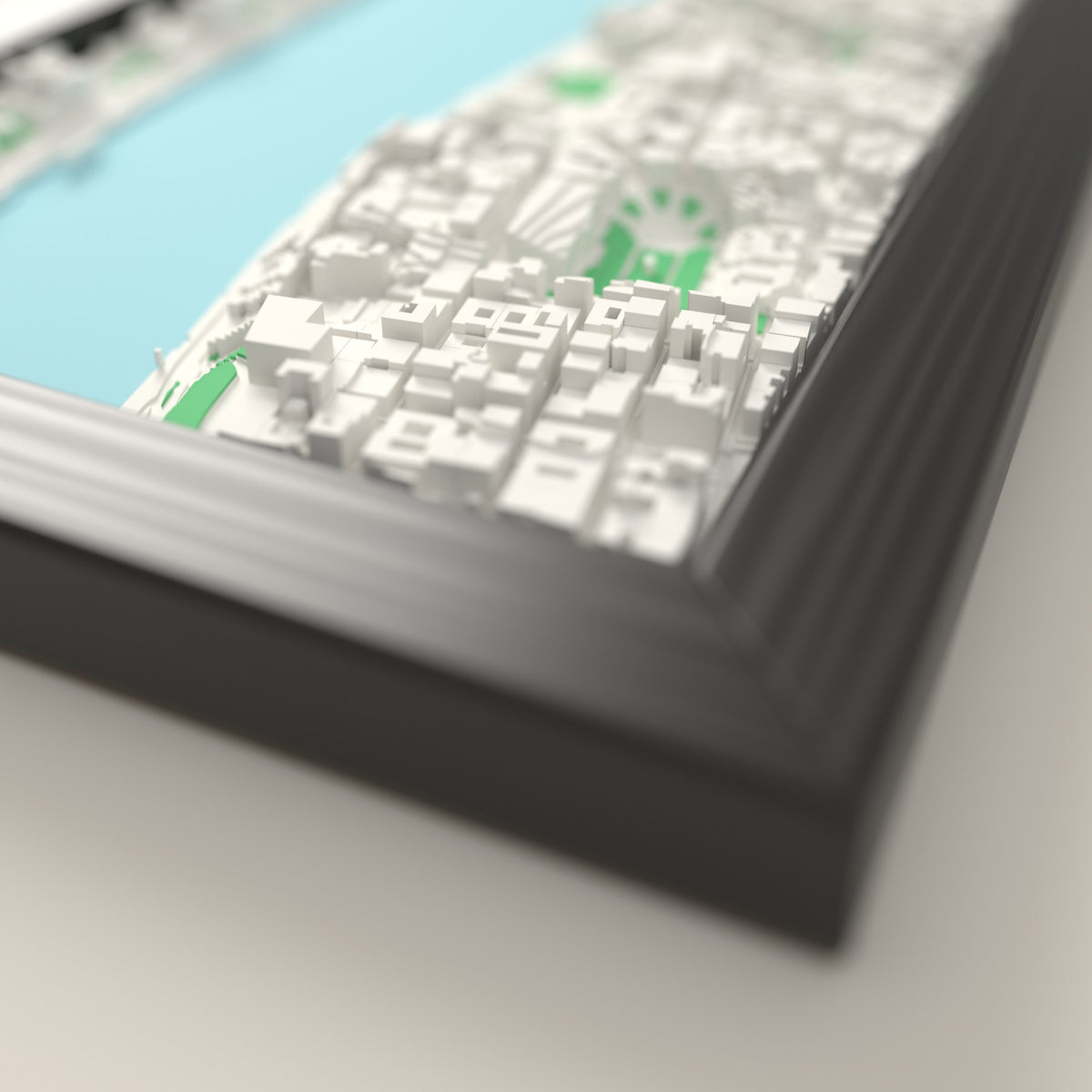 3D Budapest Map Framed - Close-up across the 3D Budapest map showing the raised streets and buildings