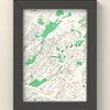 3D Canterbury Map Framed - 3D printed Canterbury map in a black wooden A5 frame, lit from the side