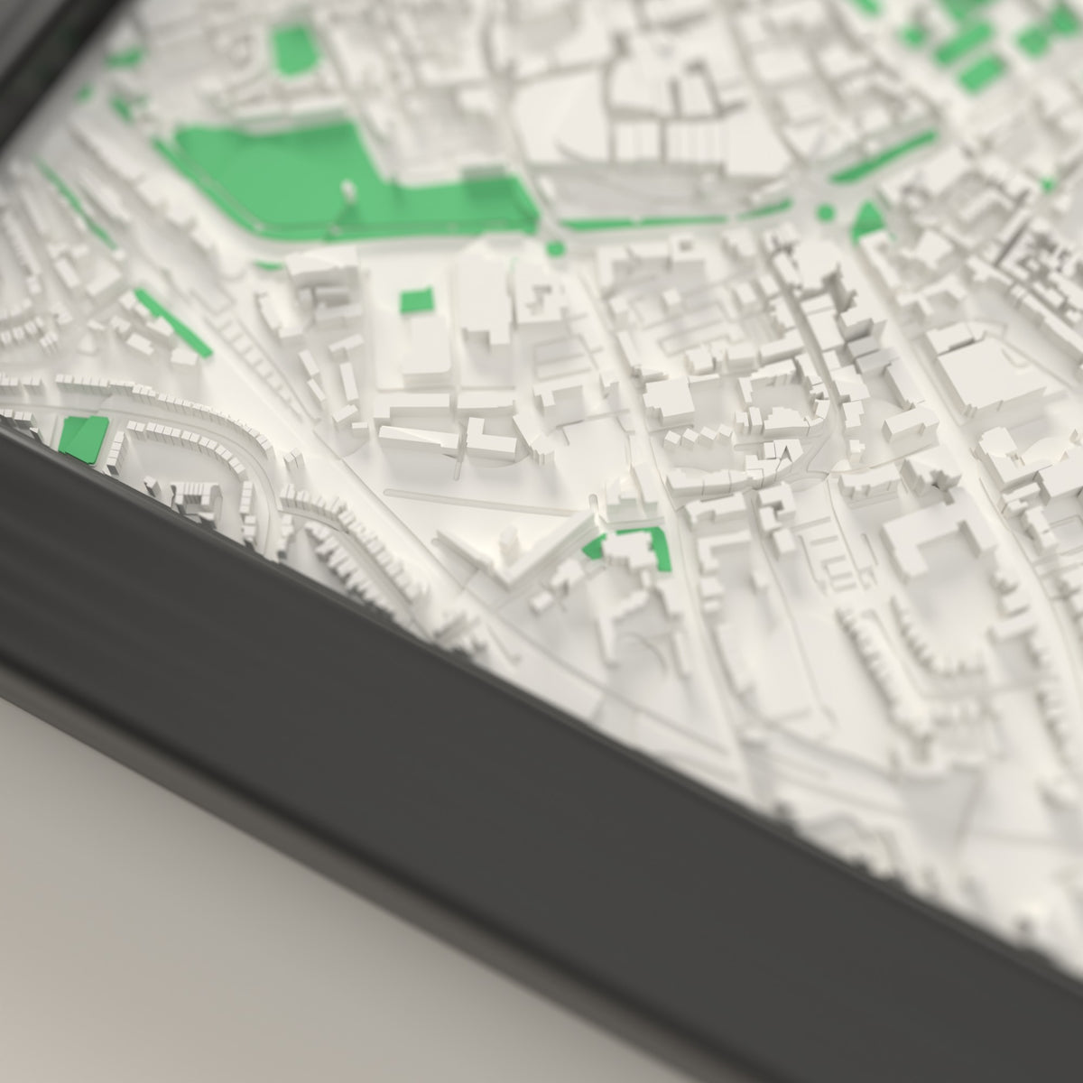 3D Canterbury Map Framed - Close-up of the raised streets of Canterbury on the 3D printed map