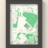 3D Celtic Park Map Framed - 3D printed Celtic Park map in a black wooden A5 frame, lit from the side