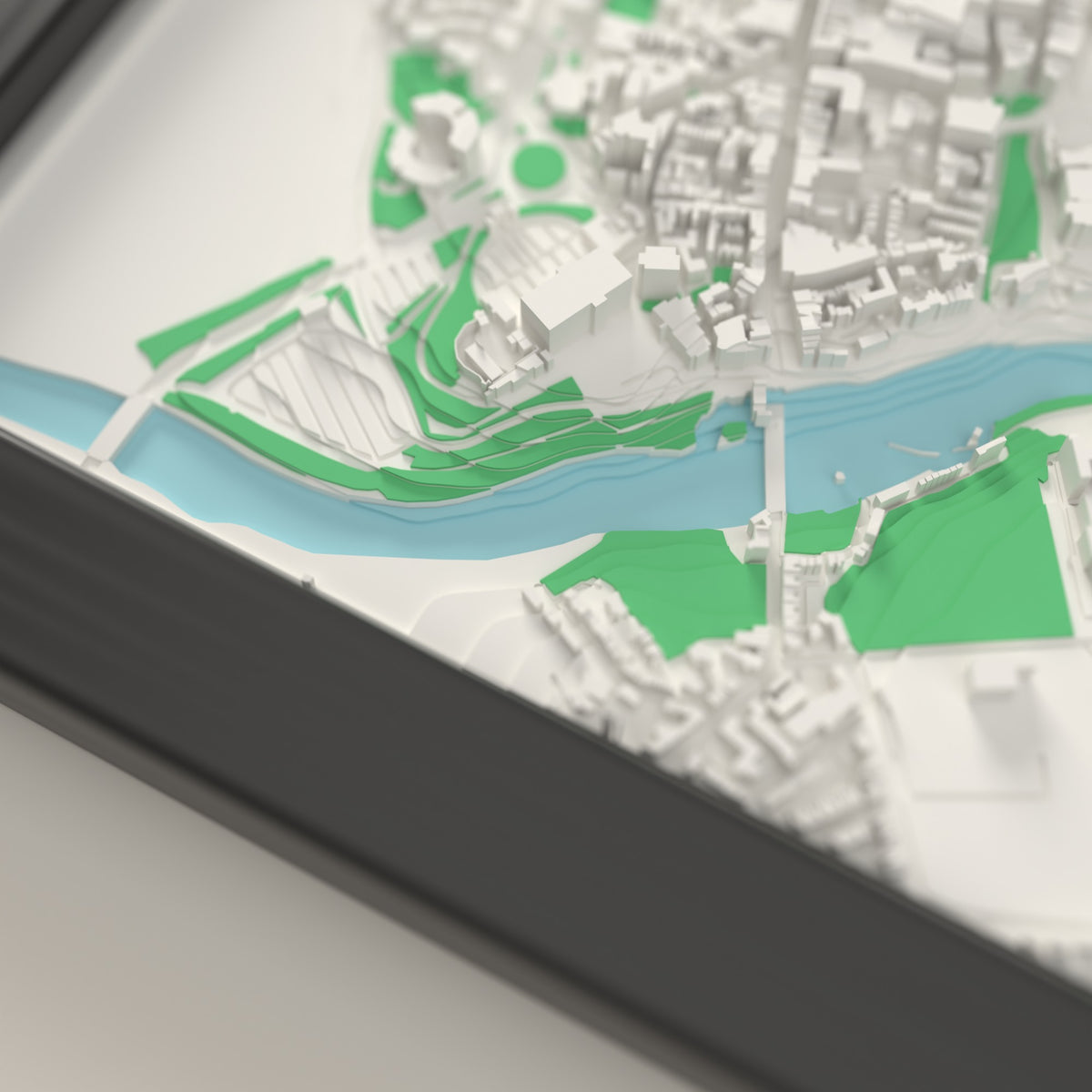 3D Chester Map Framed - Close-up of the raised streets of Chester on the 3D printed map