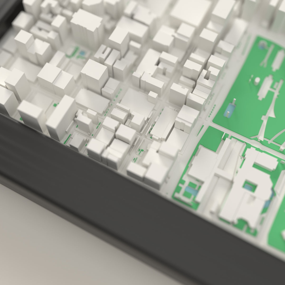 3D Chicago Map Framed - Close-up of the raised streets of Chicago on the 3D printed map