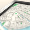 3D Copenhagen Map Framed - Close-up across the 3D Copenhagen map showing the raised streets and buildings