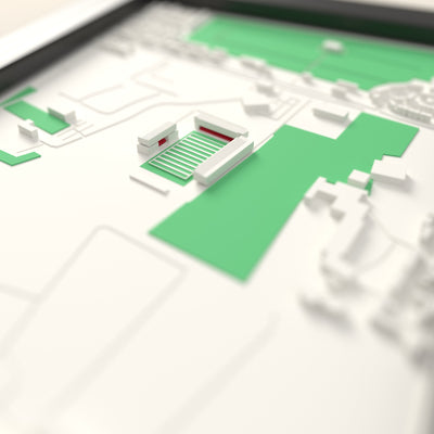 3D Craven Park Map Framed - Close-up across the 3D map: the real Craven Park stands with red seats around the green pitch