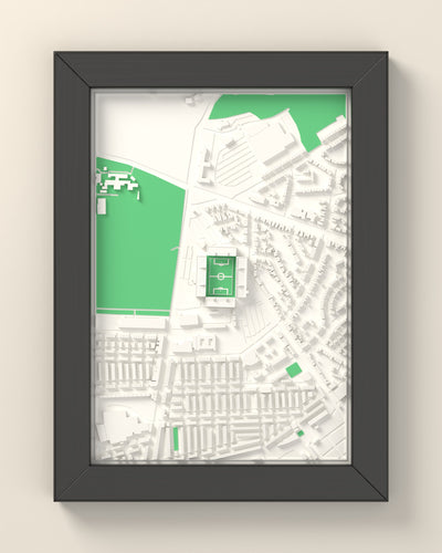 3D Deepdale Map Framed - 3D printed Deepdale map in a black wooden A5 frame, lit from the side