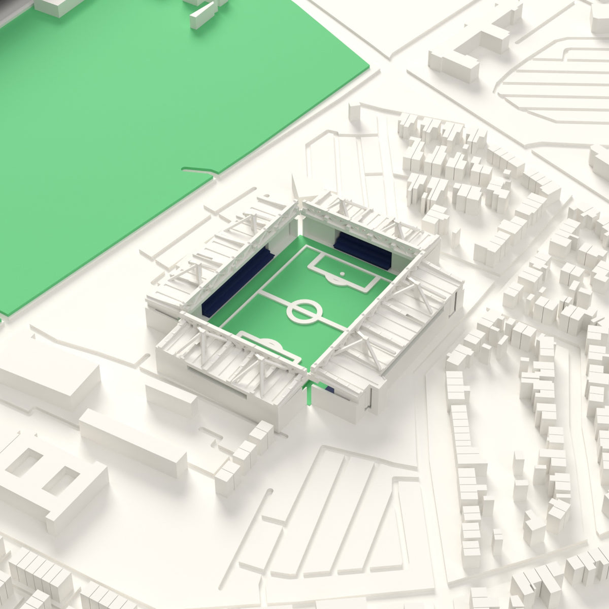 3D Deepdale Map Framed - Deepdale on the 3D printed map, seen from above the corner of the ground