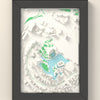3D Dubai Map Framed - 3D printed Dubai map in a black wooden A5 frame, lit from the side