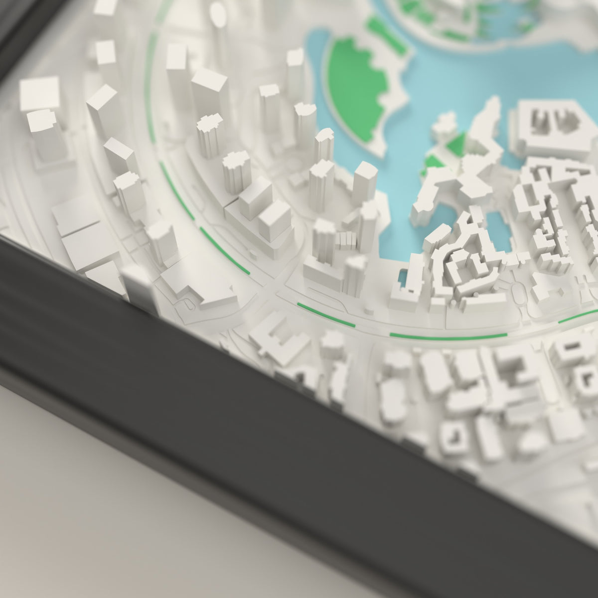 3D Dubai Map Framed - Close-up of the raised streets of Dubai on the 3D printed map