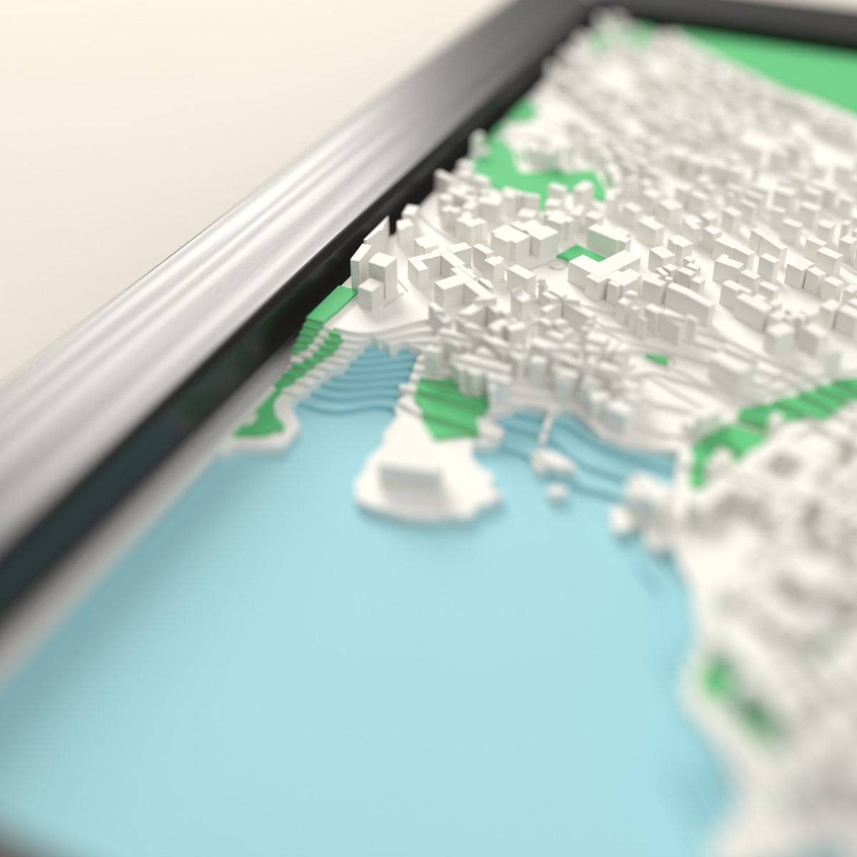 3D Dubrovnik Map Framed - Close-up across the 3D Dubrovnik map showing the raised streets and buildings