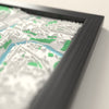 3D Durham Map Framed - Close-up across the 3D Durham map showing the raised streets and buildings