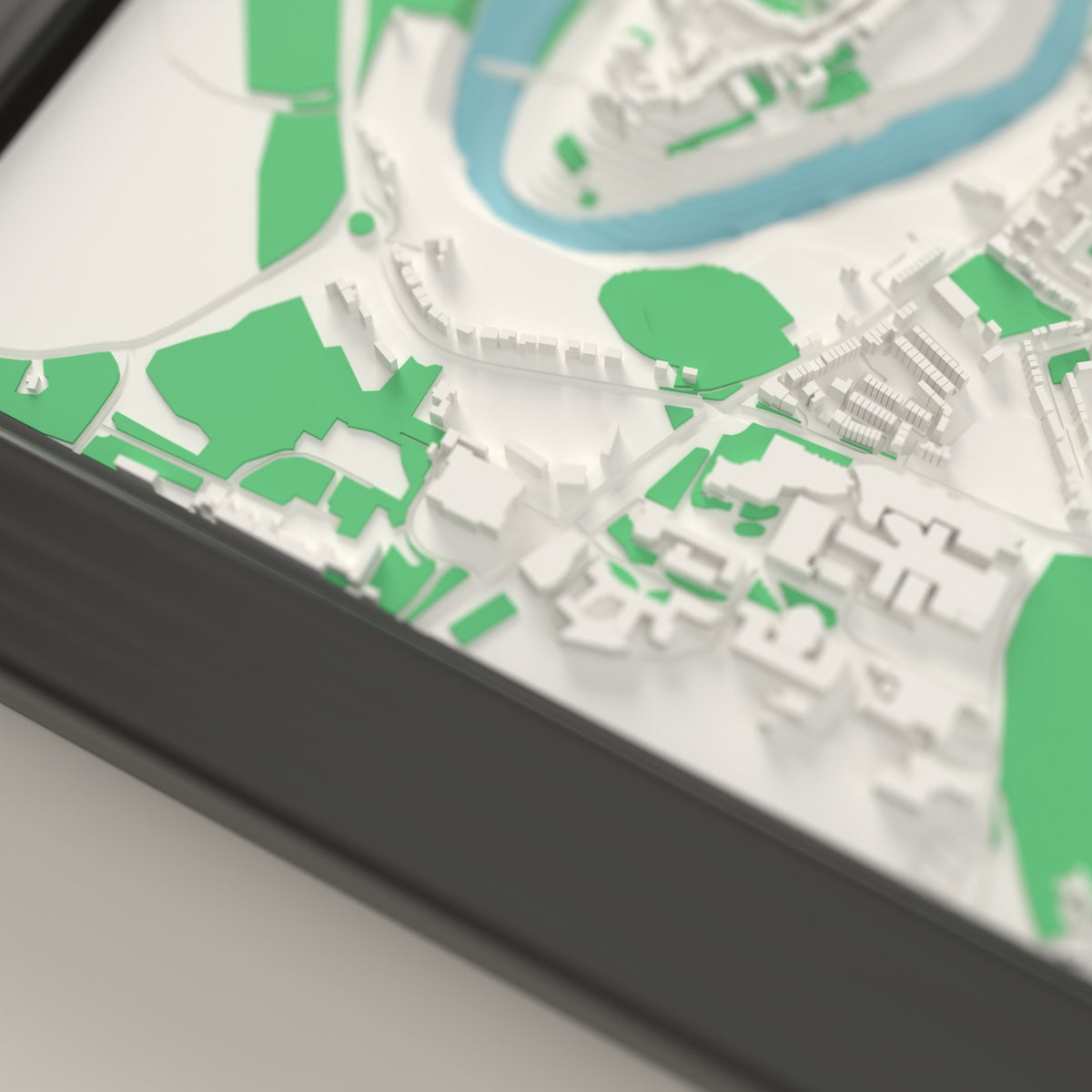 3D Durham Map Framed - Close-up of the raised streets of Durham on the 3D printed map