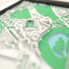 3D Easter Road Map Framed - Close-up across the 3D map showing the Easter Road stands and green pitch standing up from the streets