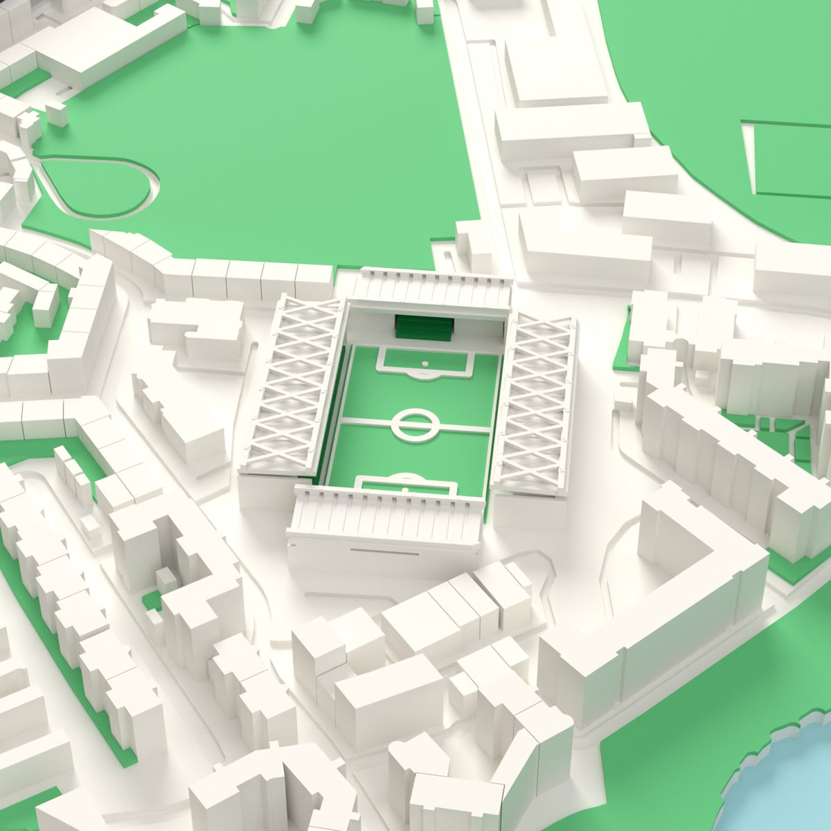 3D Easter Road Map Framed - Easter Road on the 3D printed map, seen from above the corner of the ground