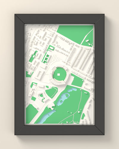 3D Edgbaston Cricket Ground Map Framed - 3D printed Edgbaston map in a black wooden A5 frame, lit from the side
