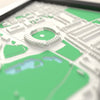 3D Edgbaston Cricket Ground Map Framed - Close-up across the 3D map: the Edgbaston stands around the green outfield standing up from the streets