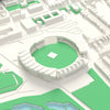 3D Edgbaston Cricket Ground Map Framed - Edgbaston on the 3D printed map, seen from above the corner of the ground