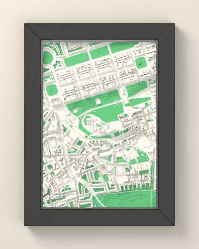 3D Edinburgh Map Framed - 3D printed Edinburgh map in a black wooden A5 frame, lit from the side