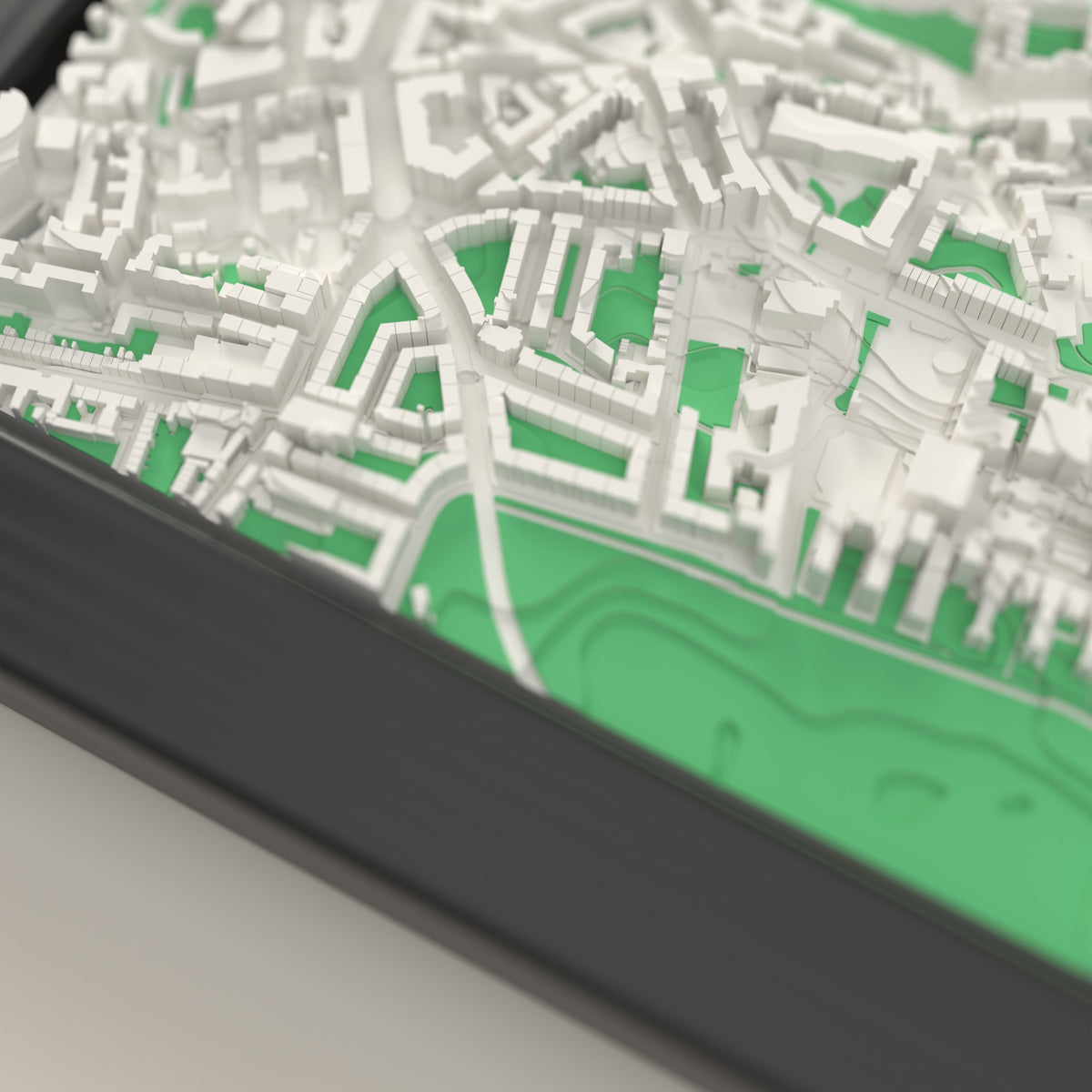 3D Edinburgh Map Framed - Close-up of the raised streets of Edinburgh on the 3D printed map