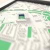3D Elland Road Map Framed - Close-up across the 3D map: the real Elland Road stands with royal blue seats around the green pitch